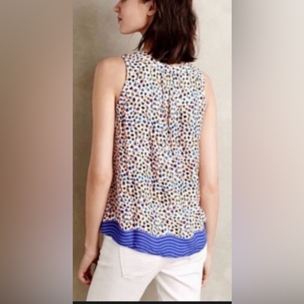 Mauve by Anthropologie Emma Polka Dot Sleeveless Camisole with Blue Hem size 8
